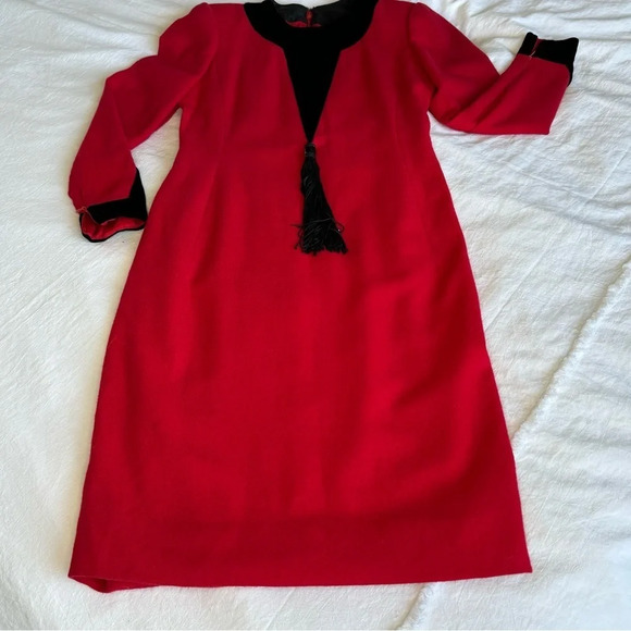 Vintage Carolina Herrera Saks Fifth Ave Red and black dress with tassle Dynasty - Picture 8 of 12